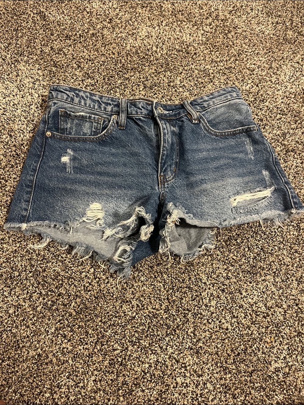 Women's Distressed High-Rise Denim Shorts - Blue